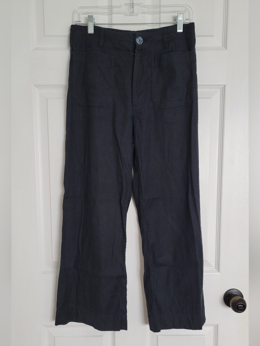 Maeve Anthropologie The Colette Linen Blend Black Wide-Leg Crop Pants